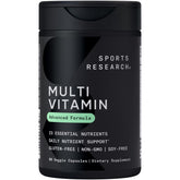 Sports Research multivitamin advanced formula bottle front with 60 veggie capsules for daily support.