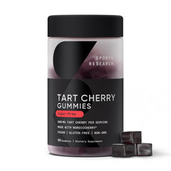 Sports Research Tart Cherry Gummies bottle for daily athletic recovery.