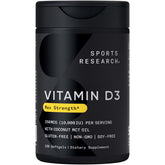 Sports Research Vitamin D3 10,000 IU bottle on shelf supports daily immune and bone health.