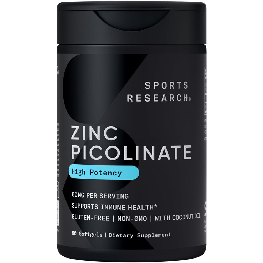 Sports Research Zinc Picolinate softgel bottle highlighting immune support potential