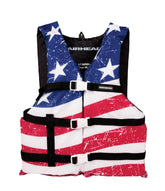 SportsStuff Stars and Stripes life jacket front view, adjustable for youth and adults.