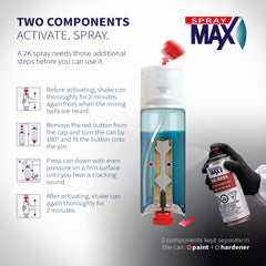 SprayMax epoxy primer on metal surface with strong adhesion potential.