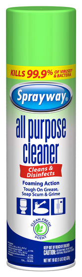 Sprayway all-purpose disinfectant bottle with foaming action for thorough cleaning.