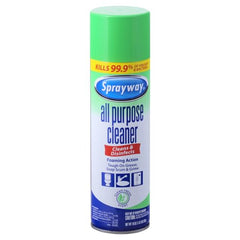 Sprayway disinfectant spray bottle on surface delivering quick, deodorizing clean.