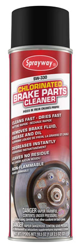 Brand: Sprayway SW330 brake cleaner can close-up highlights non-chlorinated formula