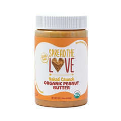 Spread The Love Naked Crunch peanut butter jar—creamy, organic, unsalted for vegan breakfasts.
