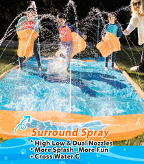 Spring Water slip-and-water-slide includes inflatable bodyboards for added water play.