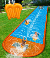 Spring Water slip-and-water-slide 22ft front view with two lanes for backyard fun.