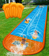 Spring Water slip and slide with blue shark pattern offers safe backyard fun for kids.