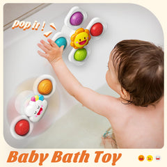 SpringFlower suction-cup attachment holds toy firmly on surfaces for on-the-go play