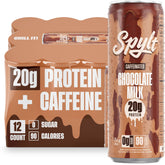 Spylt bottle pour shows caffeinated protein for workouts.