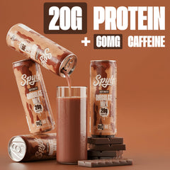 Spylt caffeinated protein shake in hand for post-workout boost.