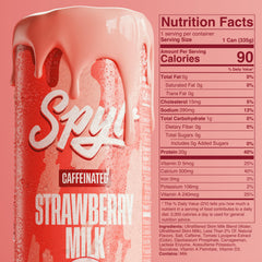 Spylt high-protein strawberry milk bottle close-up shows creamy texture.