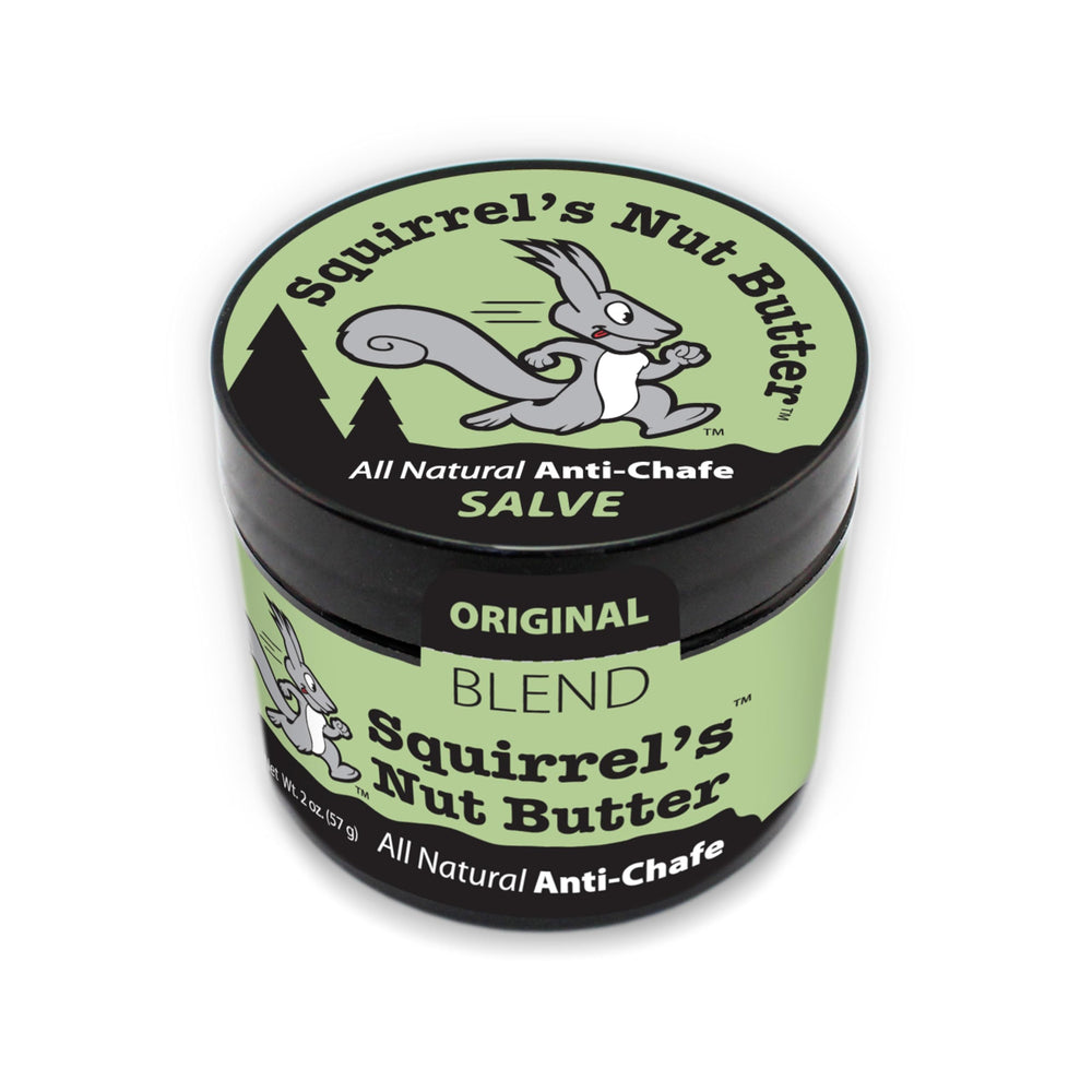 Squirrel's Nut Butter Anti Chafe Tub front view, portable protection against rubbing during workouts.