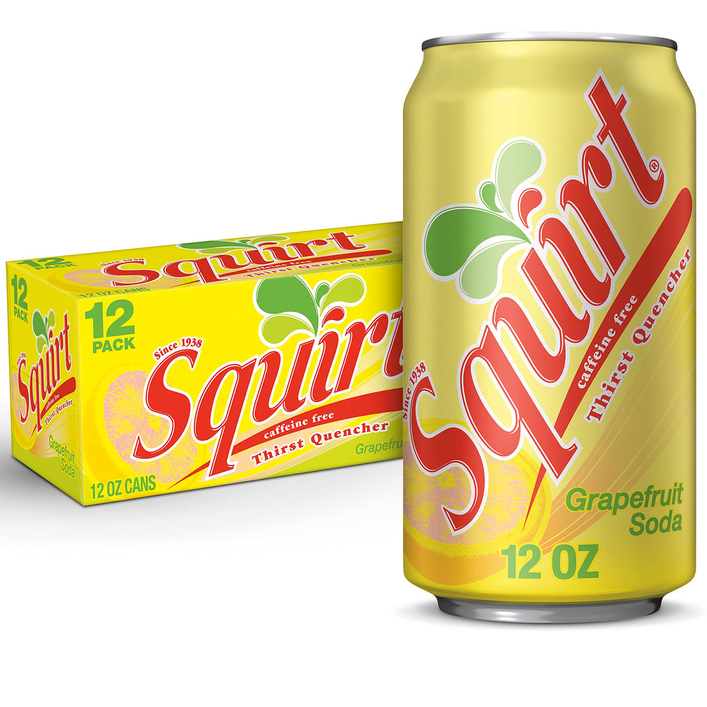 Squirt grapefruit soda can front view with natural citrus flavor