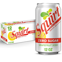 Squirt Zero Sugar grapefruit soda can front shows crisp citrus for a refreshing break.