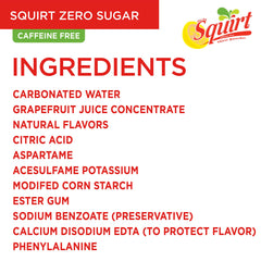 Squirt Zero Sugar grapefruit soda can side view highlights a zero calorie option.