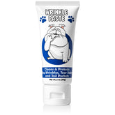 Squishface Wrinkle Paste applied to bulldog face for clean wrinkles and tear-stain care.