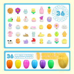 SQUOCHI Easter Mochi squishy egg-open-inside reveals mini toys for gifting.