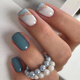 SRIMNUYY sea blue glossy square nails for everyday style.
