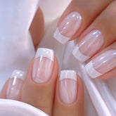 SRIMNUYY white French-tip glitter nails for elegant daily wear