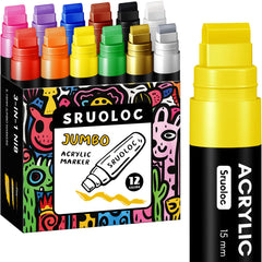 SRUOLOC 12-colors jumbo markers pack for bold acrylic art on rocks and canvas.