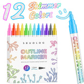 SRUOLOC shimmer markers outline pens create vibrant outlines on cards.