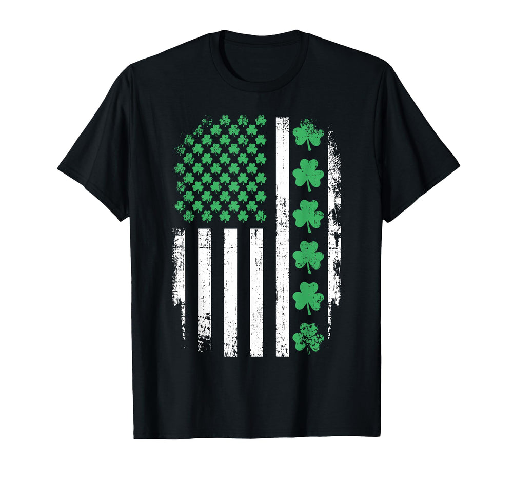 St Patricks Day Flag Store US American flag with shamrocks T-shirt, ideal for festive outfits.