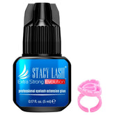 STACY LASH Extra Strong Evolution glue bottle close-up for fast-drying lash extensions