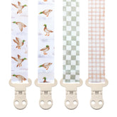 Stadela pacifier clip neutral checker gingham keeps pacifier within reach and clean.
