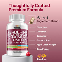 Stamiron Berberine Complex capsules displayed, illustrating a convenient 3-capsule daily serving.