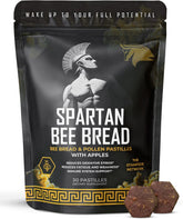 The Stampede Network Spartan Bee Bread Chewables packaging highlights raw organic formula for daily energy.