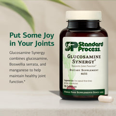 Label close-up of Glucosamine Synergy showing non-dairy and non-soy features