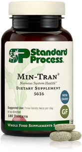 Standard Process Min-Tran bottle label highlighting magnesium for nervous system support