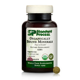 Standard Process Organically Bound Minerals bottle with 180 tablets for daily thyroid and nervous system support.