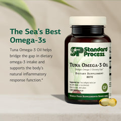 Standard Process Tuna Omega-3 Oil label provides clear nutrition details for informed choices.