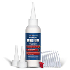 Starbond 4 oz medium CA glue with extra cap for precise wood bonding.