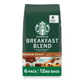 Starbucks Breakfast Blend bag front showing fresh whole bean coffee for easy morning brewing