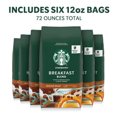 Starbucks Breakfast Blend coffee beans closeup highlighting light roast notes