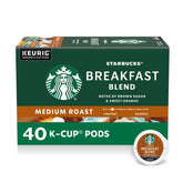 Starbucks Breakfast Blend K-Cup pods box view, easy morning coffee.