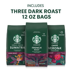 Starbucks Caffè Verona 12oz bag highlighting dark cocoa and caramelized sugars.