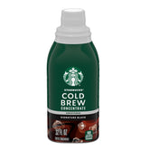 Starbucks Cold Brew Concentrate bottle poured for a quick iced coffee at home.
