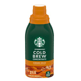 Starbucks Cold Brew Concentrate Caramel Dolce bottle ready for at-home iced coffee.