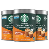 Starbucks Crema Collection Salted Caramel instant coffee tin front, premium packaging and convenience.