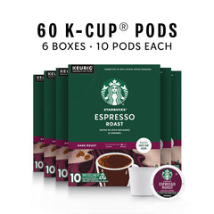 Starbucks dark roast coffee pods for Keurig, rich aroma and smooth finish.