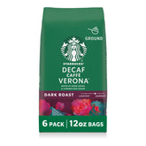Starbucks Decaf Caffè Verona ground coffee packaging for home brewing convenience.
