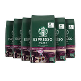 Starbucks Espresso Roast whole bean bags on display for home brewing versatility.
