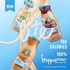 Starbucks Frappuccino Lite Vanilla Gelato label highlights 100 calories per bottle.