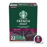 Starbucks French Roast K-Cup pods in a box for Keurig brewers, delivering bold flavor at home.