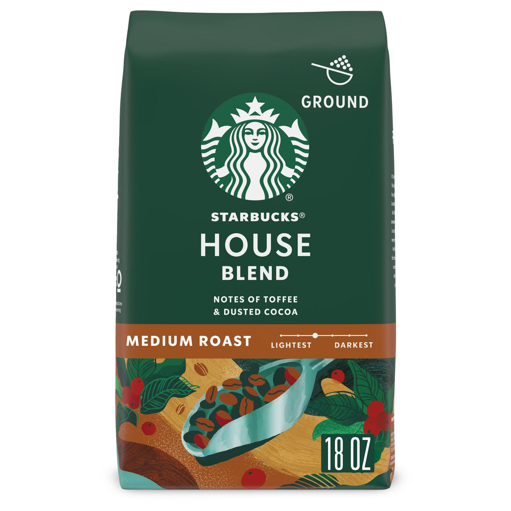 Starbucks House Blend ground coffee 18 oz—balanced aroma for any brew method.